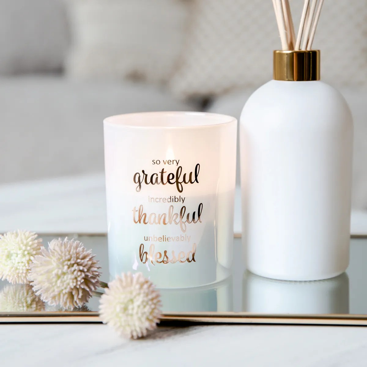 OXFORD WHITE/ROSE GOLD "GRATEFUL" CANDLE LARGE Just Devine Aromas
