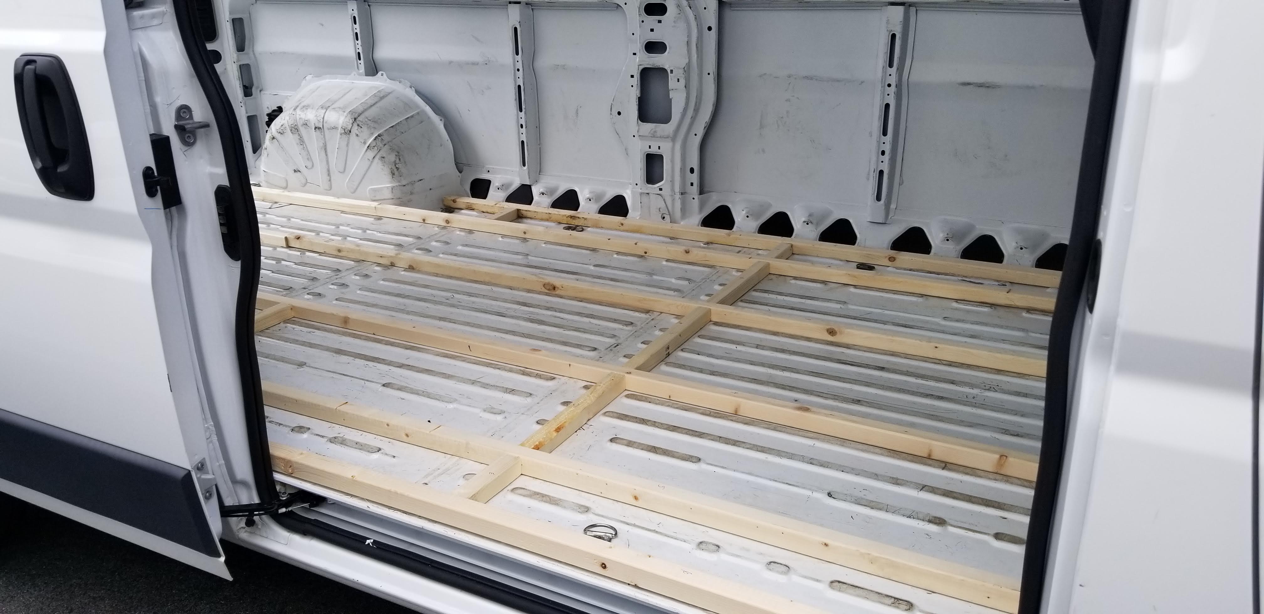 Van conversion flooring frame and insulation Just Edith