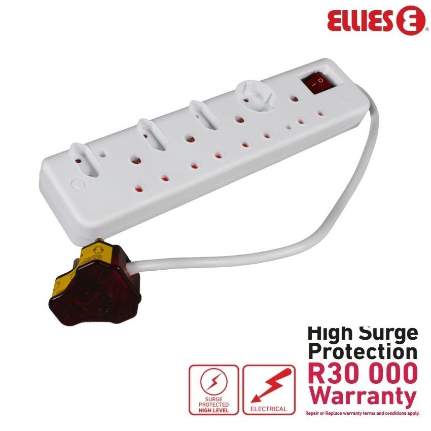 Ellies 8 Way Surge Protection Multiplug With R30 000 Warranty FBWP3
