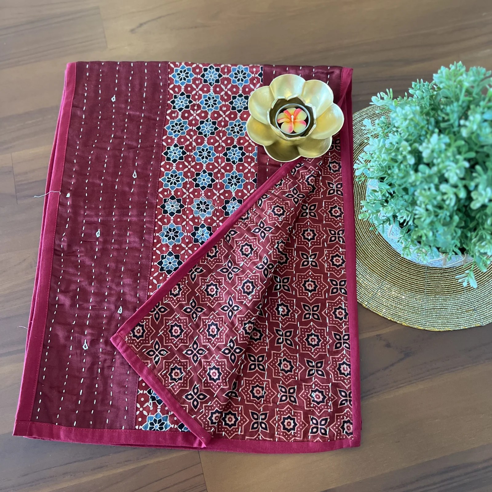 Mashru Silk Table Runner (Red D4) to JustFab