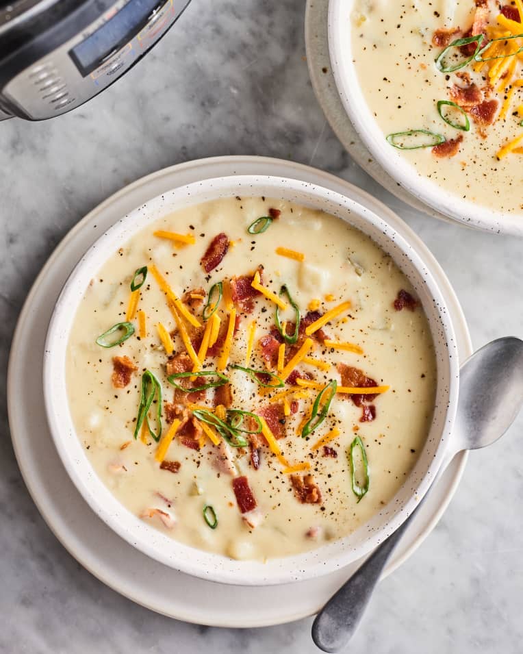 Easy Potato Soup with Cheddar, Bacon and Scallions Just Farmed
