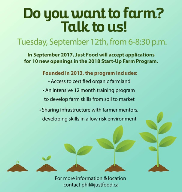 Sept 12 Startup Farm Info Session Just Food sustainable food and