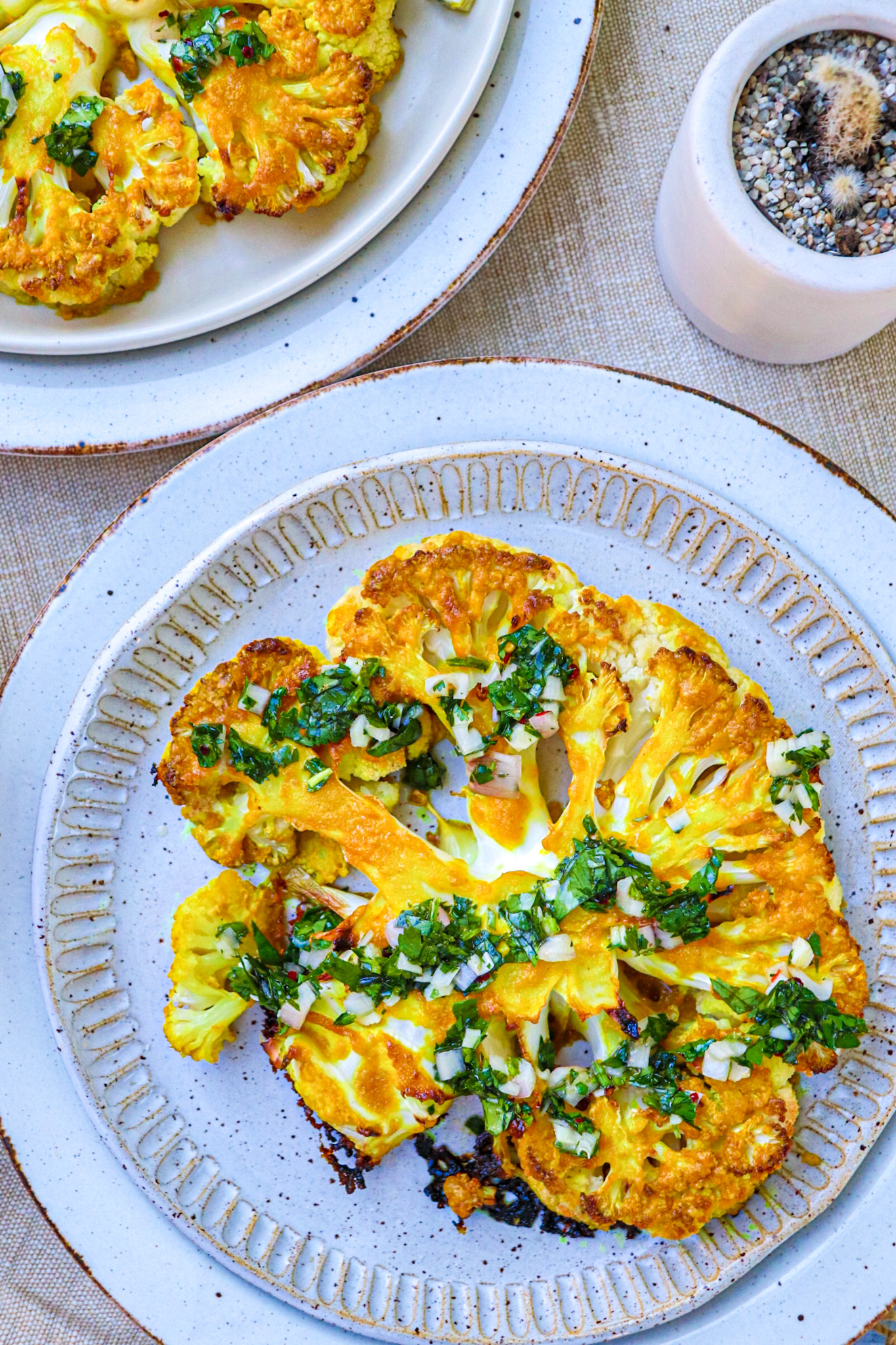 Turmeric Tahini Cauliflower Steaks with Cilantro Chimichurri Justine