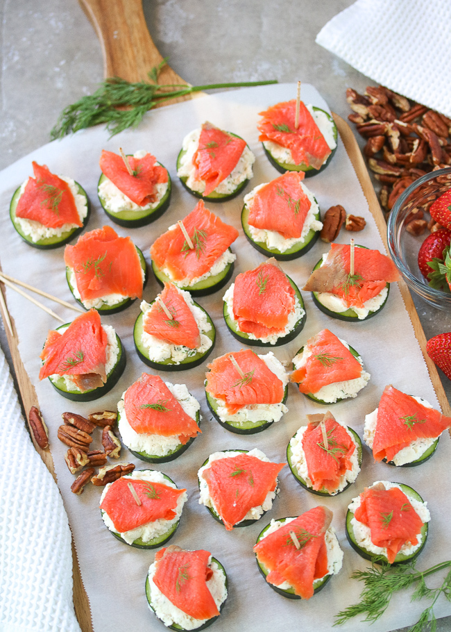 Smoked Salmon & Herbed Ricotta Cucumber Bites PALEO, Whole30, Keto