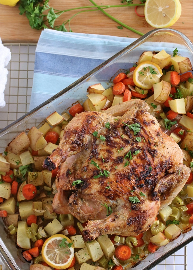 Whole Roasted Chicken with Vegetables PALEO, Whole30 Just Jessie B