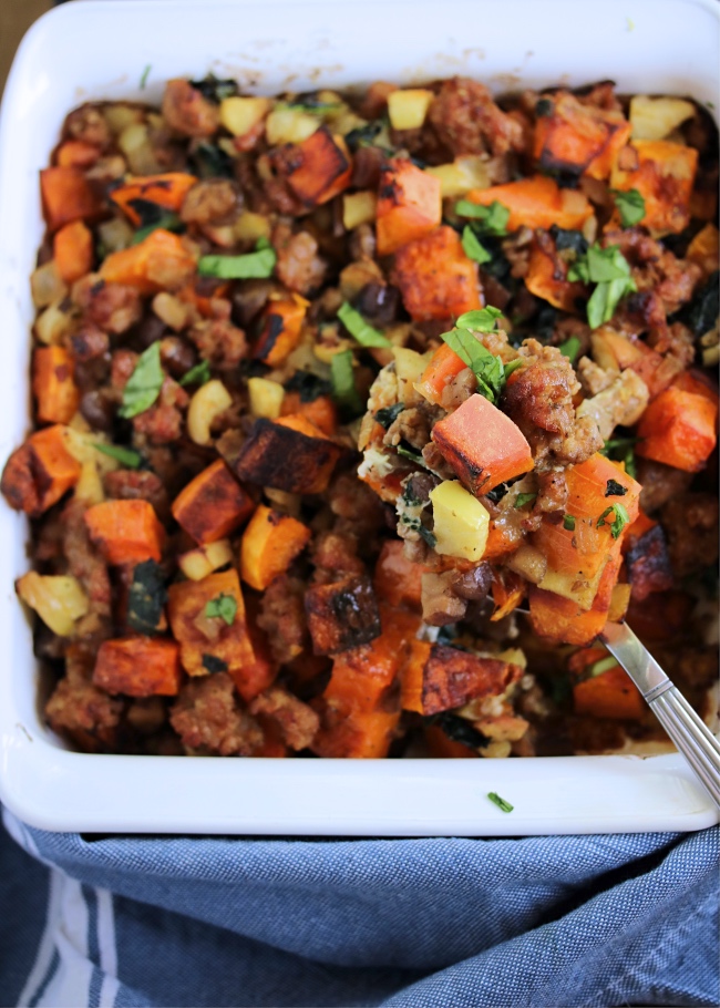 Butternut Squash & Sausage Stuffing Casserole PALEO, Whole30 Just
