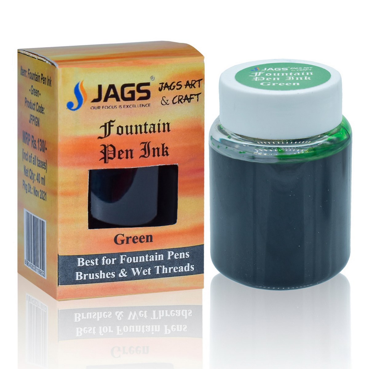 JAGS Premium Fountain Pen Ink 40 ml Green QuickDrying, Fade