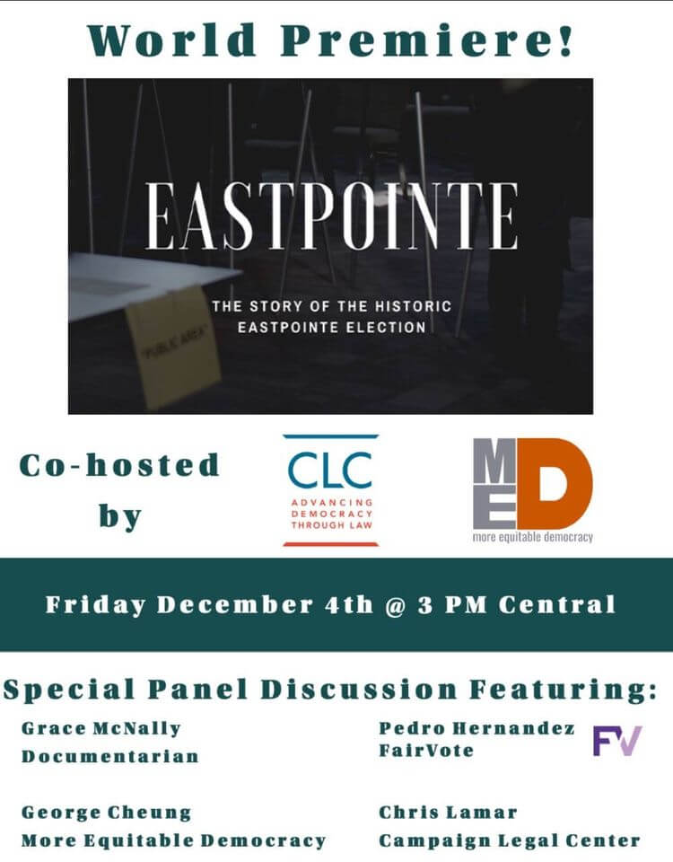 Eastpointe Voting Rights Documentary Premiers this week on Zoom Psilo