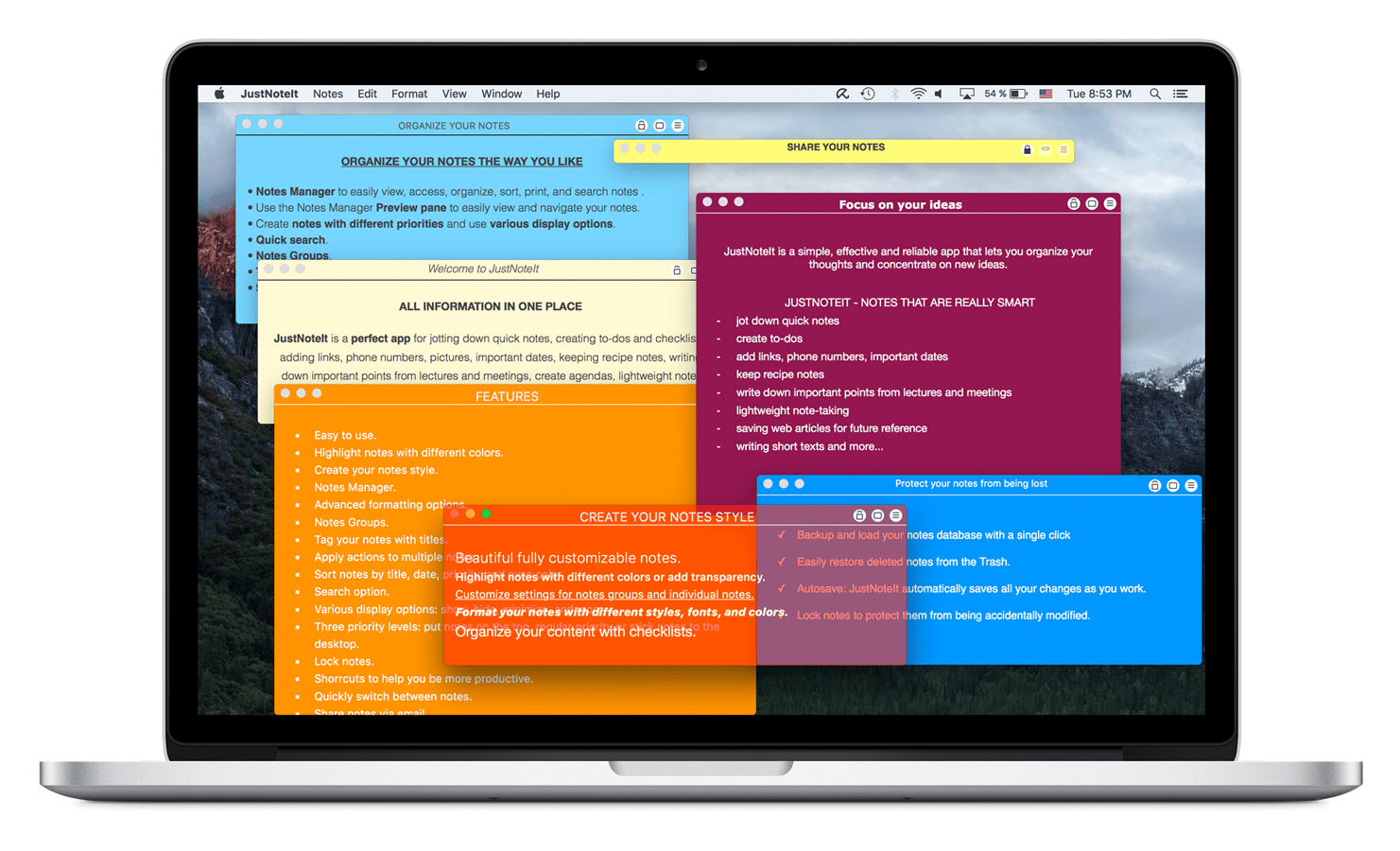 JustNoteIt desktop sticky notes manager