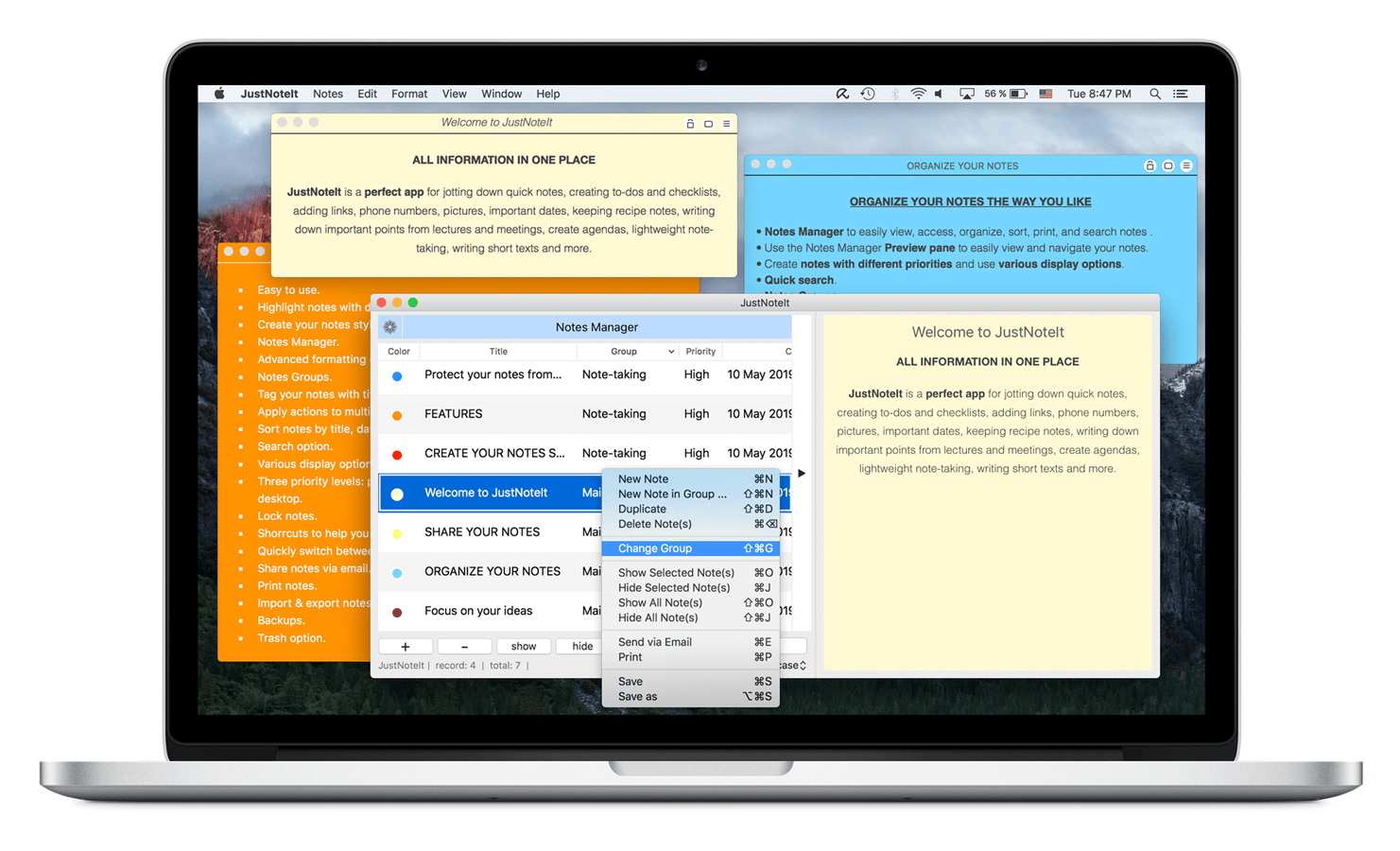 JustNoteIt desktop sticky notes manager