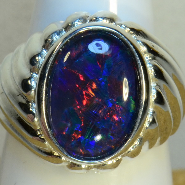 Mens Solid Sterling Silver Australian opal ring (15120) Just Opal