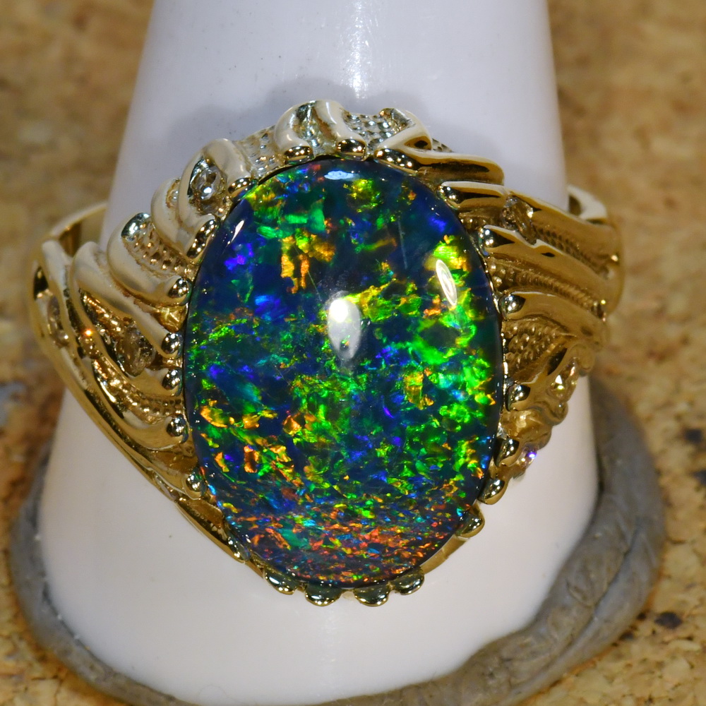 Heavy 14k gold BIG Stunning Australian opal mans ring (16280) Just Opal