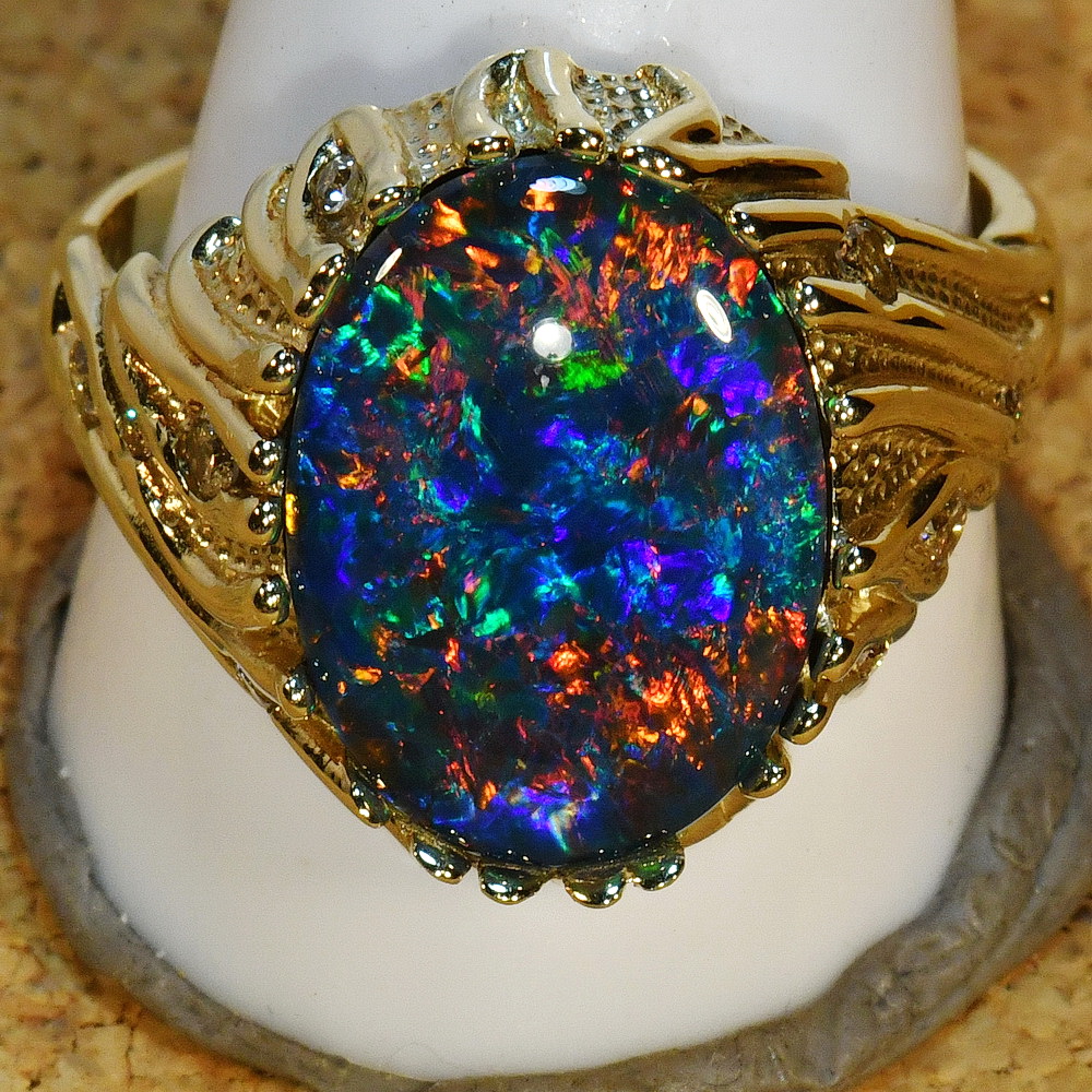 Heavy 14k gold BIG Stunning Australian opal mans ring (16281) Just Opal