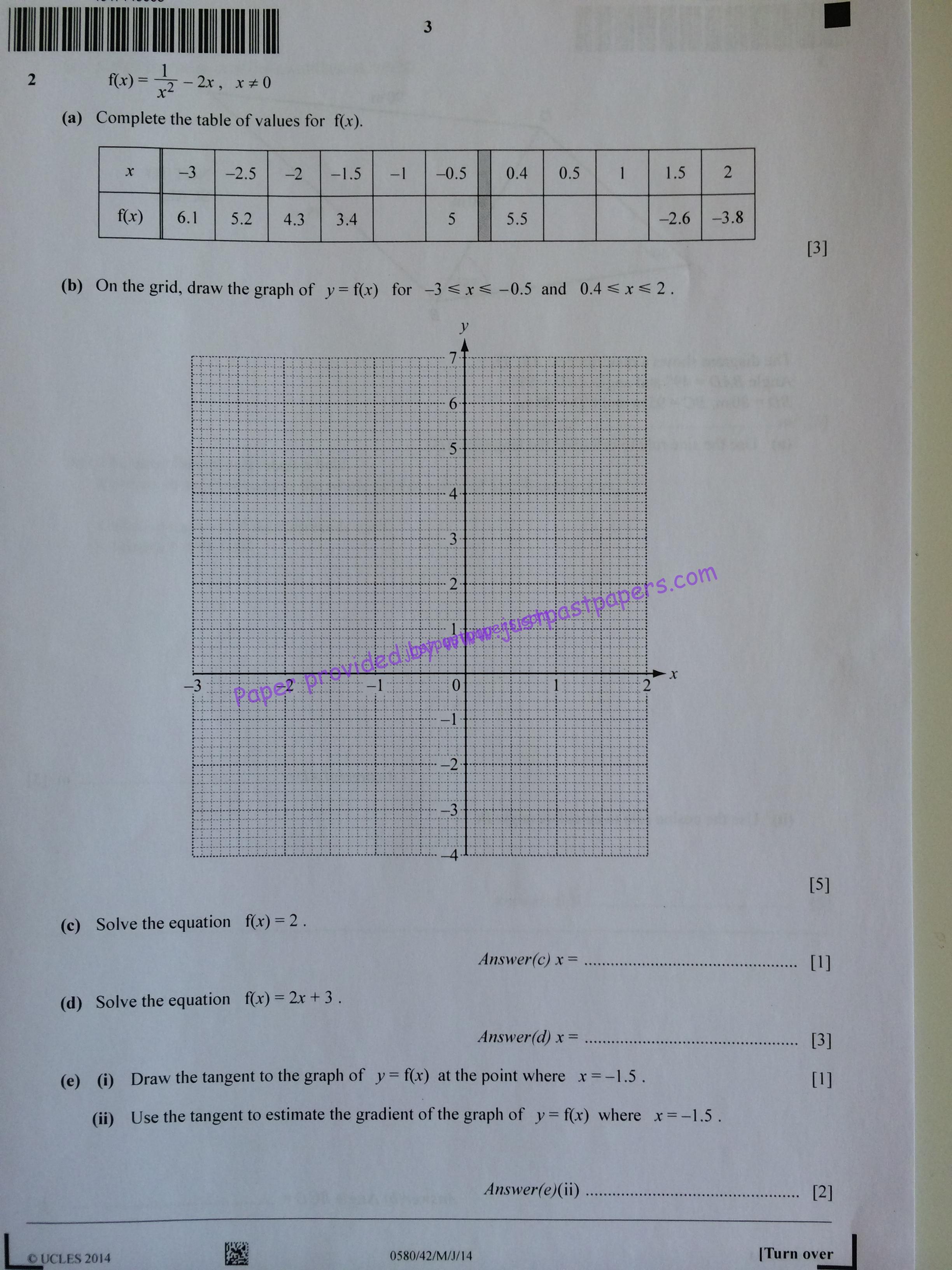CIE 0580, IGCSE Extended, Paper 42, May/June 2014 Mathematics Question paper