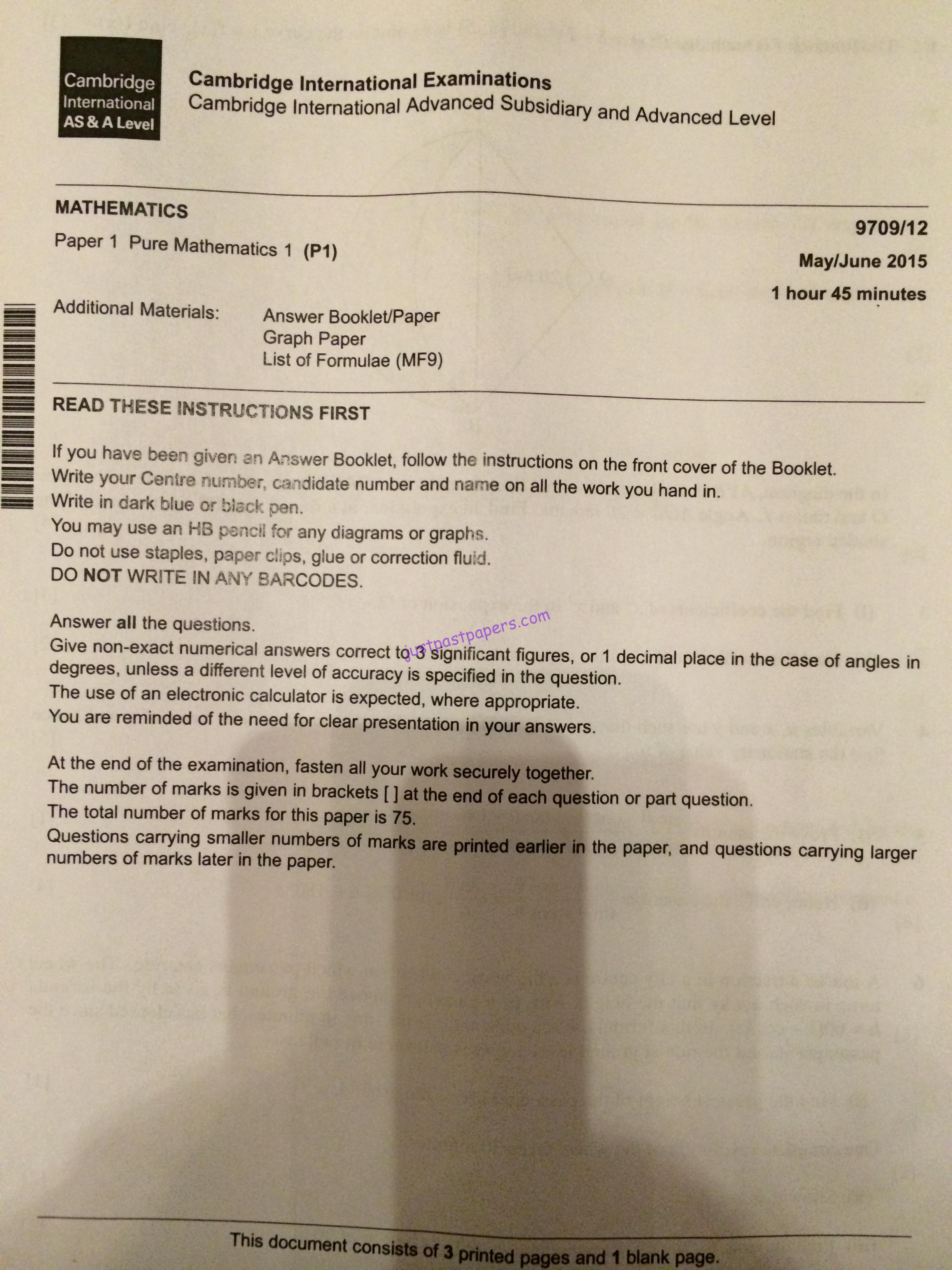 Cambridge International AS & A Level Mathematics (9709)