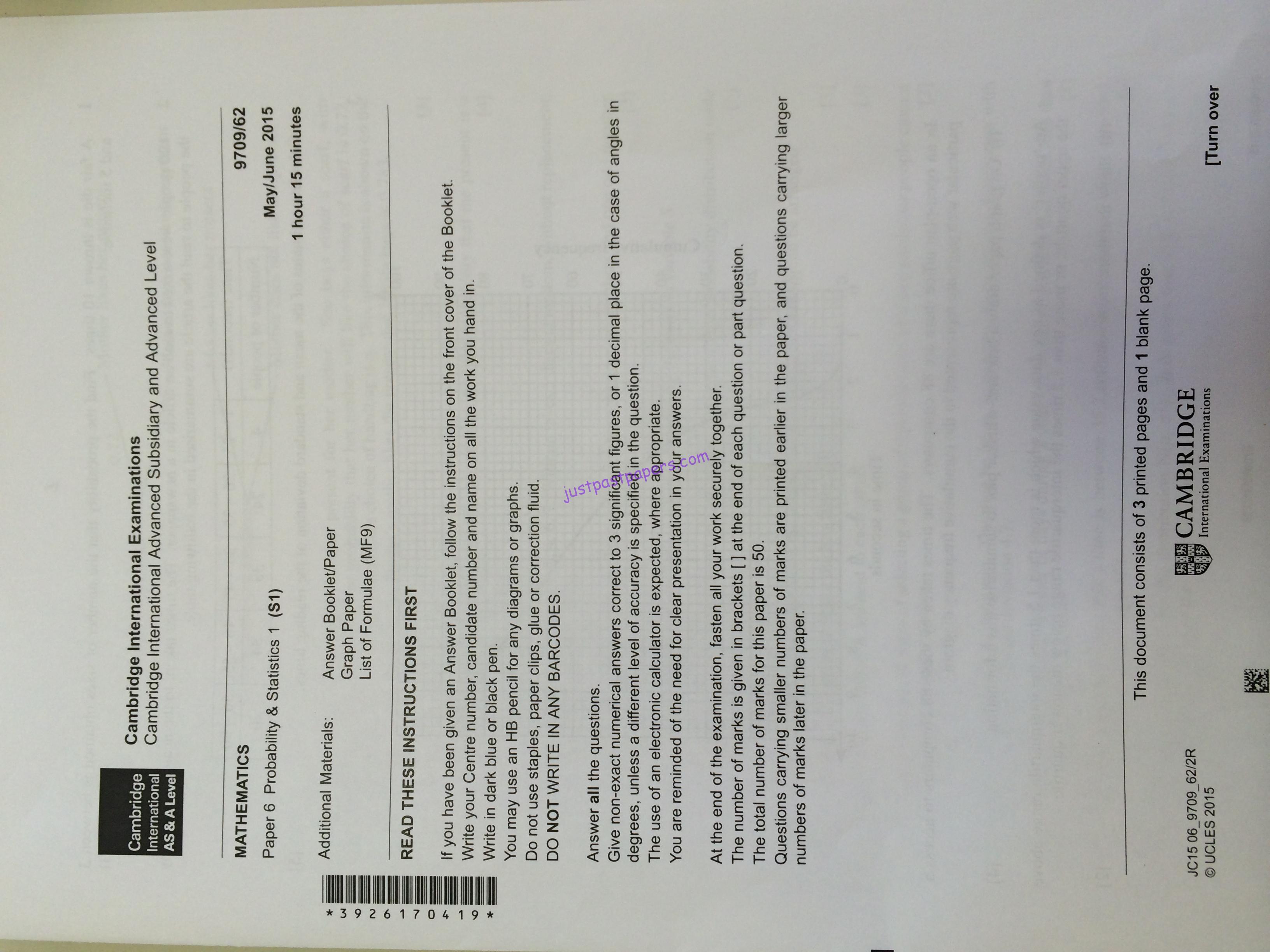 Cambridge CIE A Level Maths P3 Legacy Past Papers (9709)