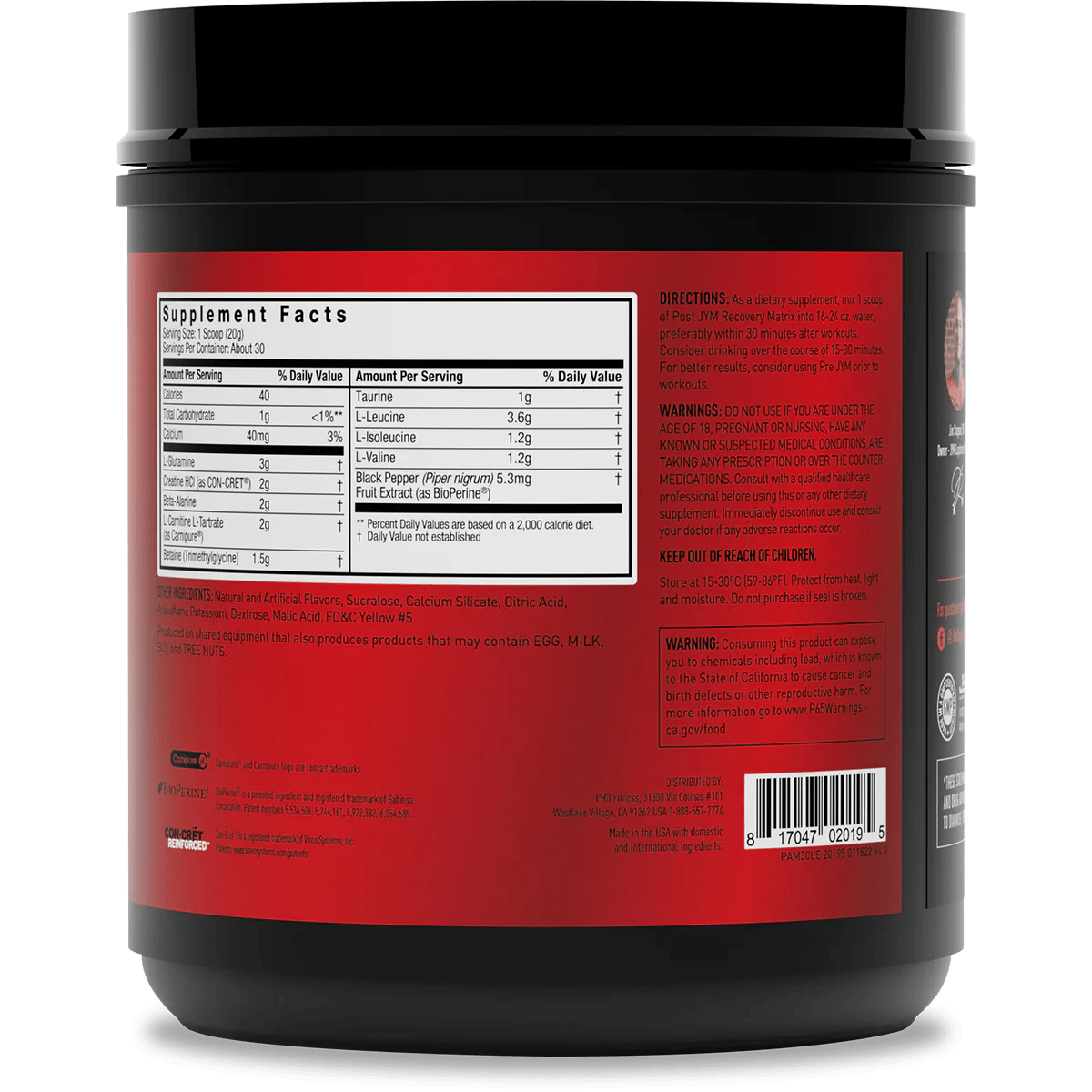 Post JYM BCAAs+ Recovery Matrix Jym