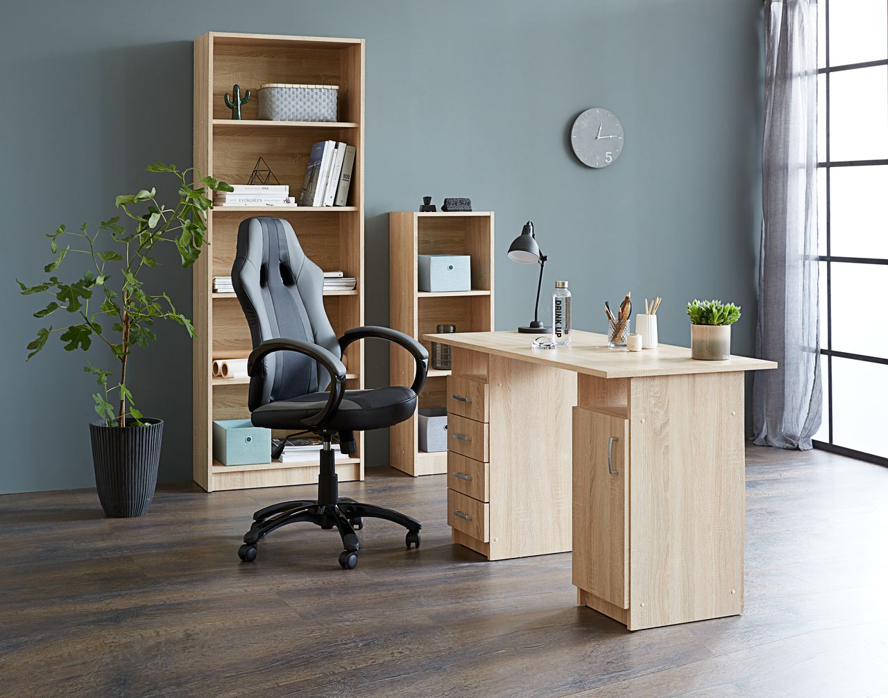 Bookcase HORSENS 3 shelves slim oak JYSK