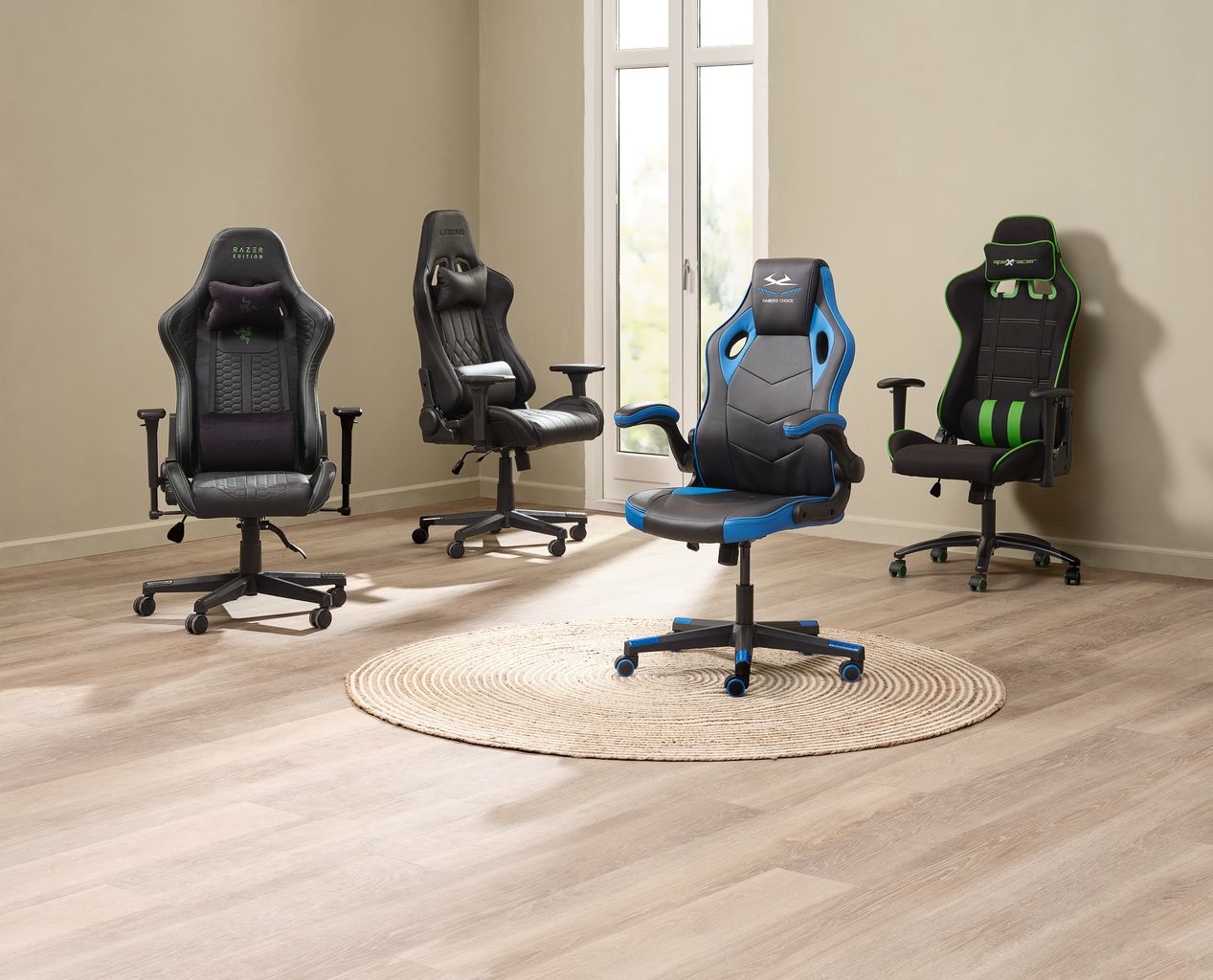 Gaming chair VOJENS black/blue faux leather/mesh JYSK