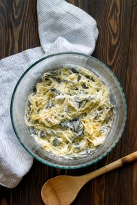 spaghetti squash filling in a glass bowl