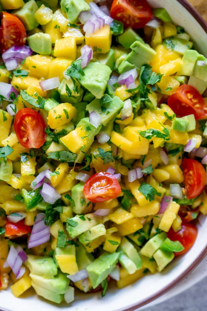 close up of mango salsa