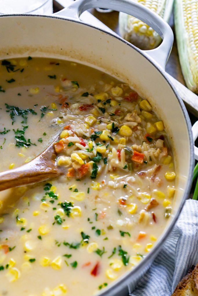 corn chowder in a large pot.