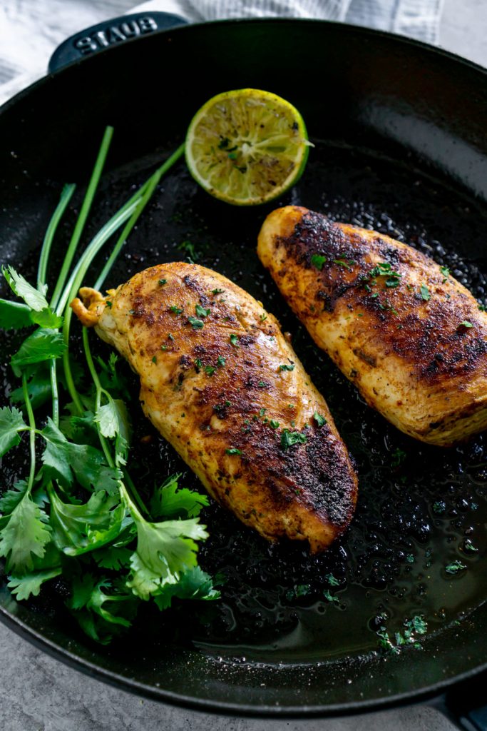 seared chicken in a pan