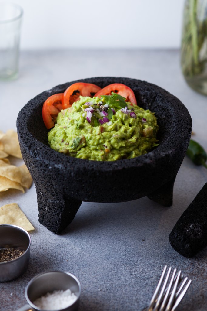 guacamole in a molcajete