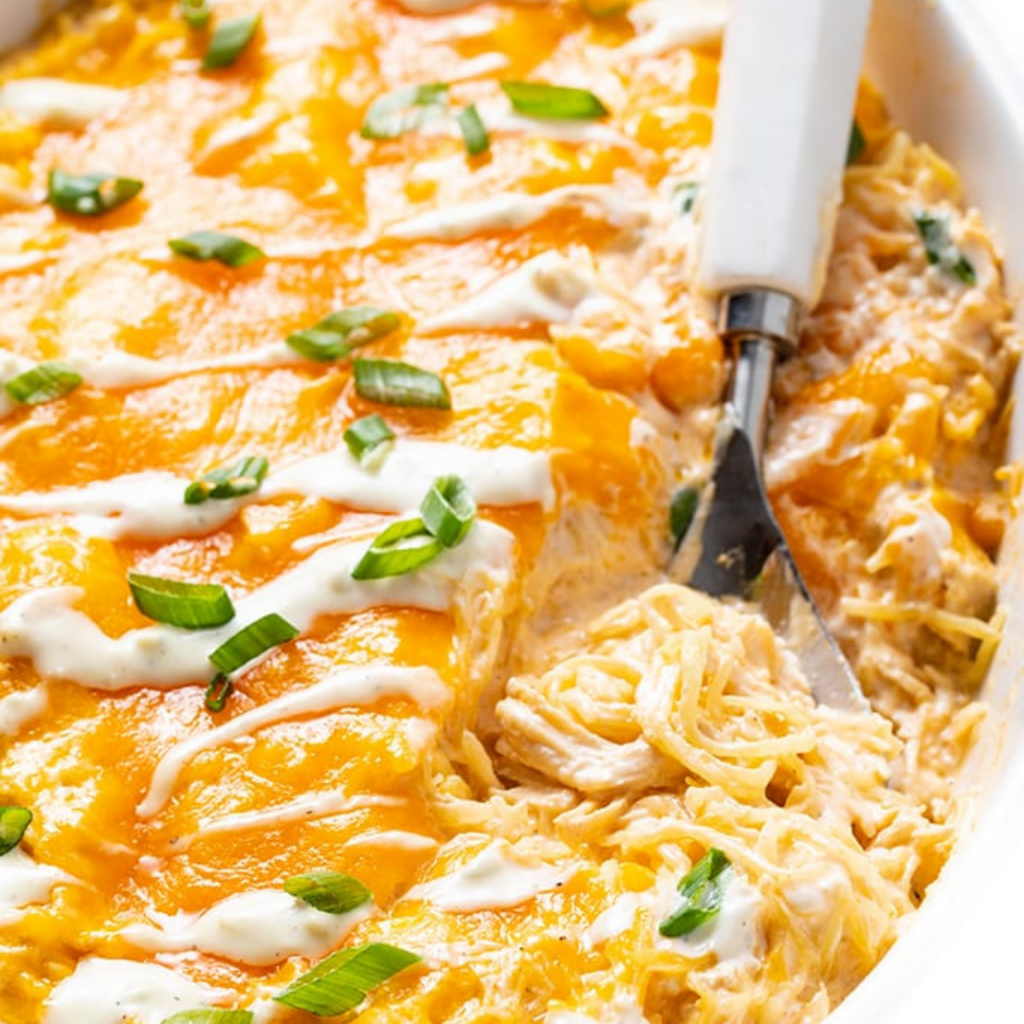 keto buffalo chicken spaghetti squash casserole