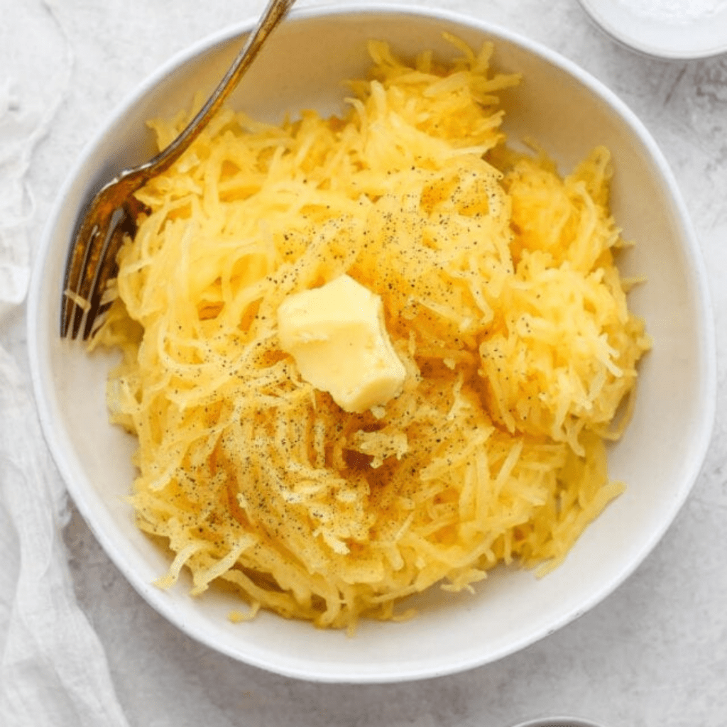 instant pot spaghetti squash in a white bowl