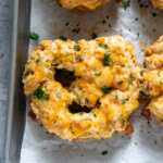 crab pretzels on a baking sheet