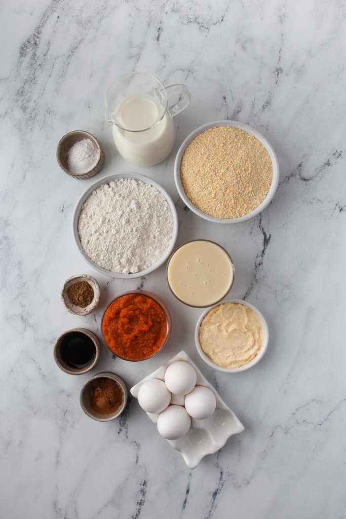 cornmeal, flour, pumpkin, pumpkin spice, eggs