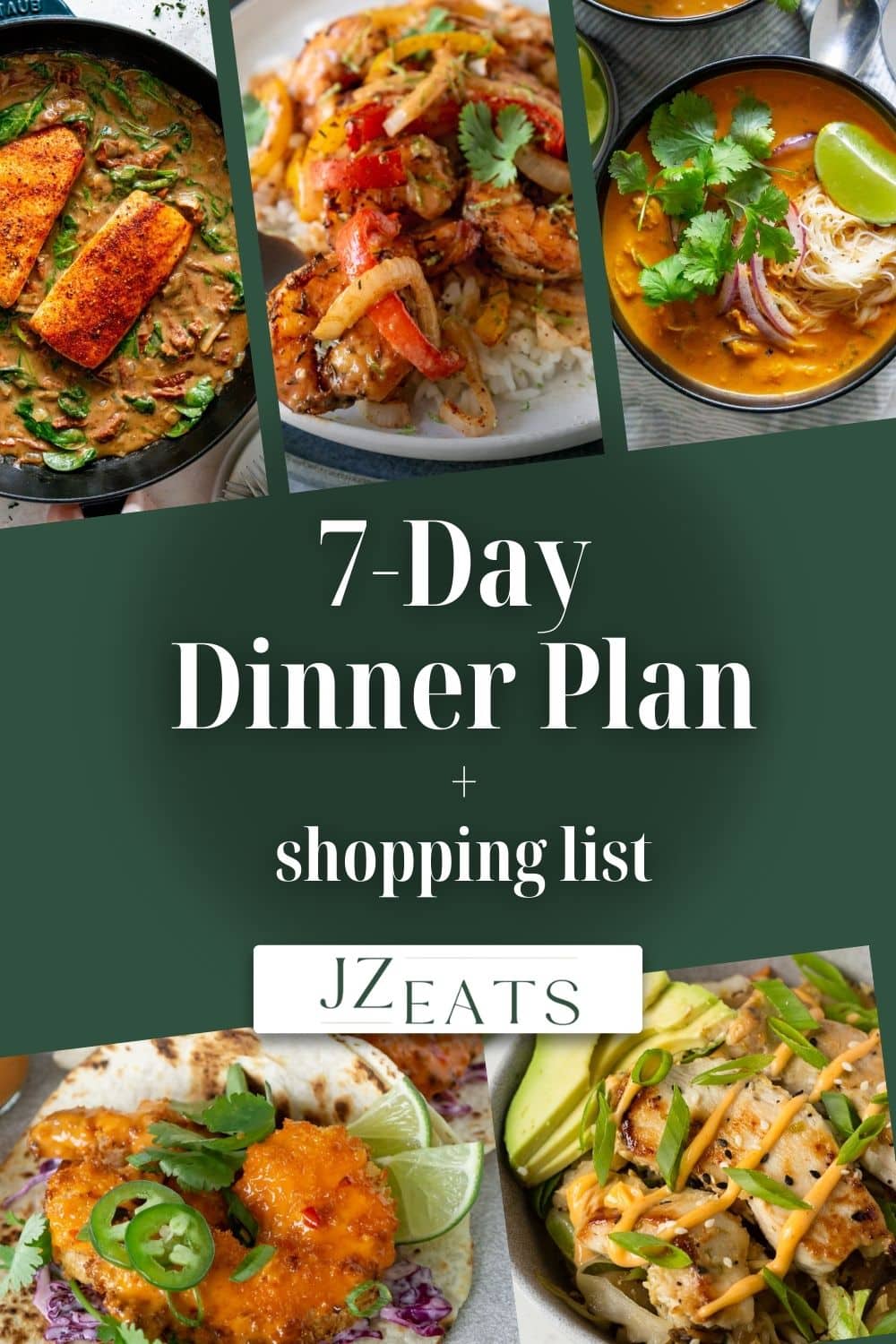 A collage of different recipes titles "7-day dinner plan."