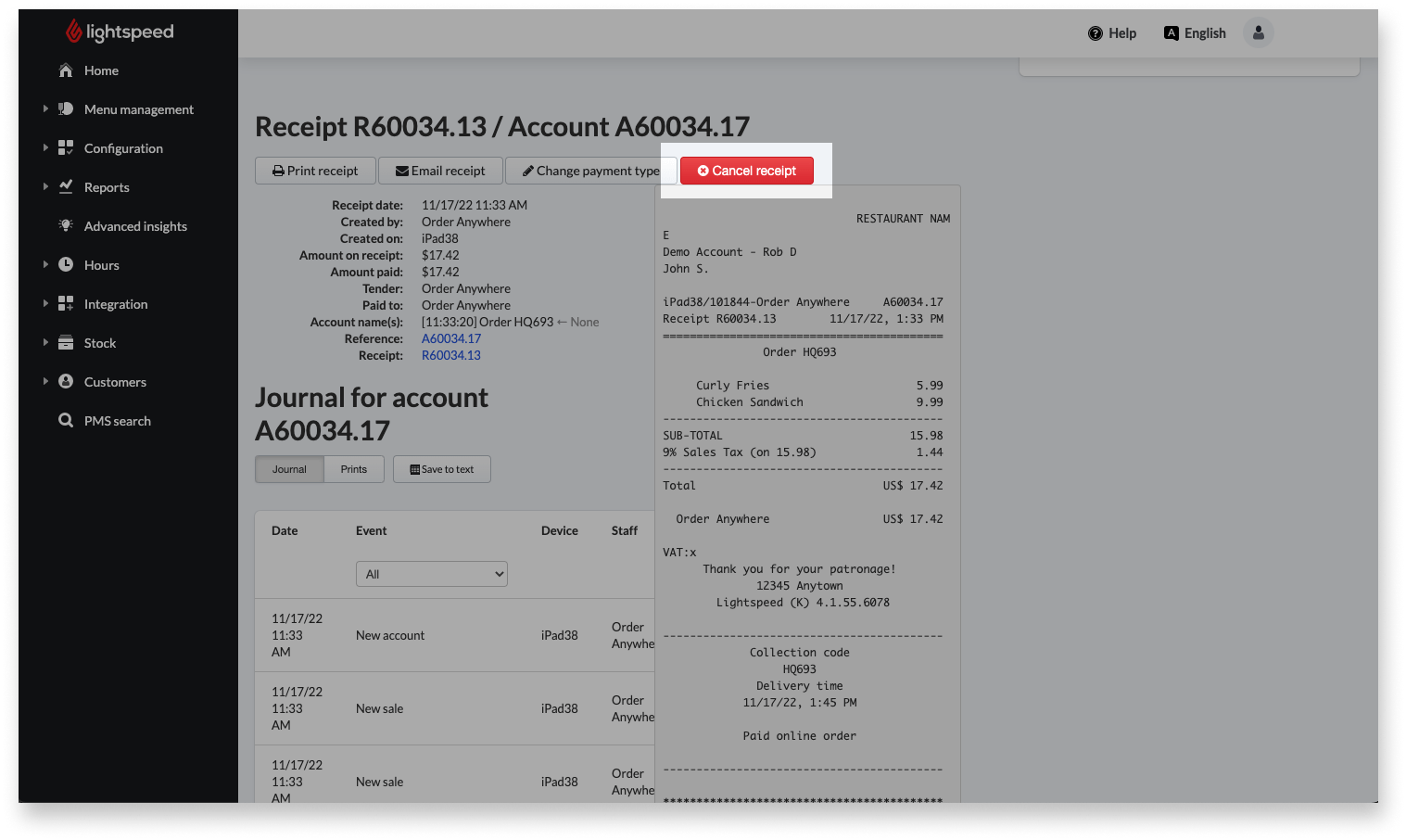 Order Anywherebestellingen terugbetalen Lightspeed Restaurant (KSeries)