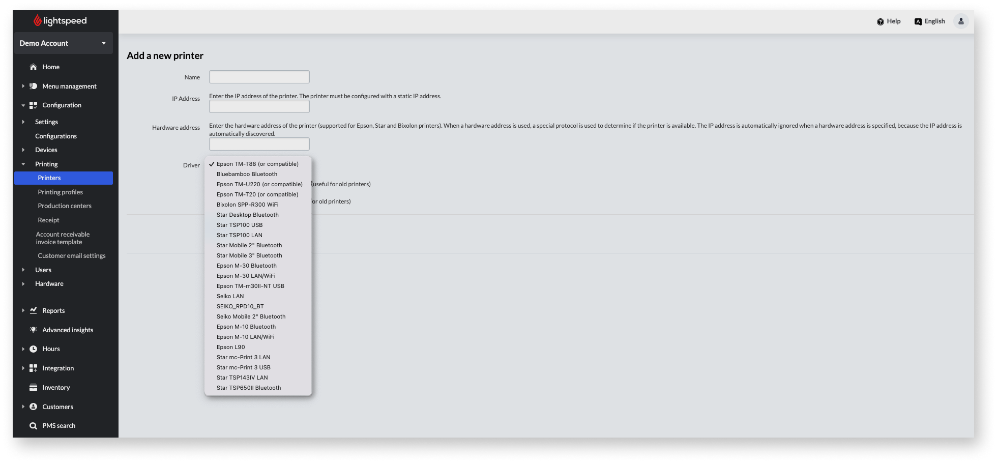 Setting up a receipt printer Lightspeed Restaurant (KSeries)