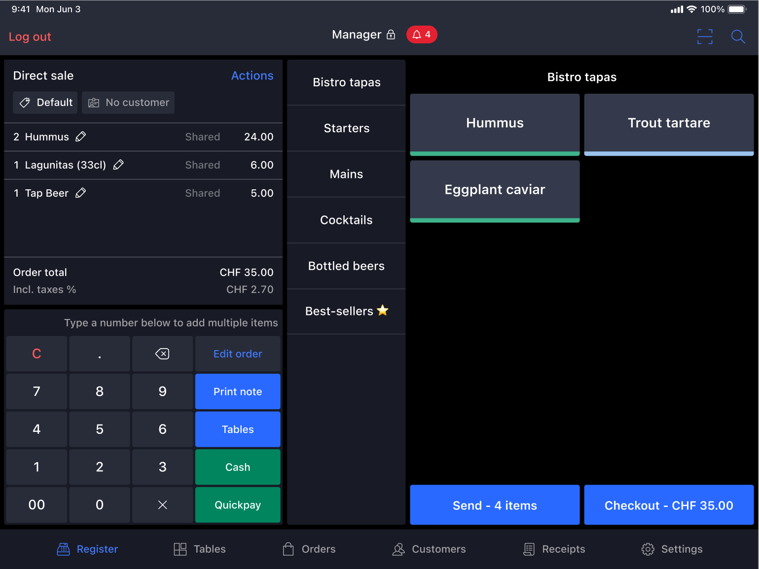 Understanding the Register screen Lightspeed Restaurant (KSeries)