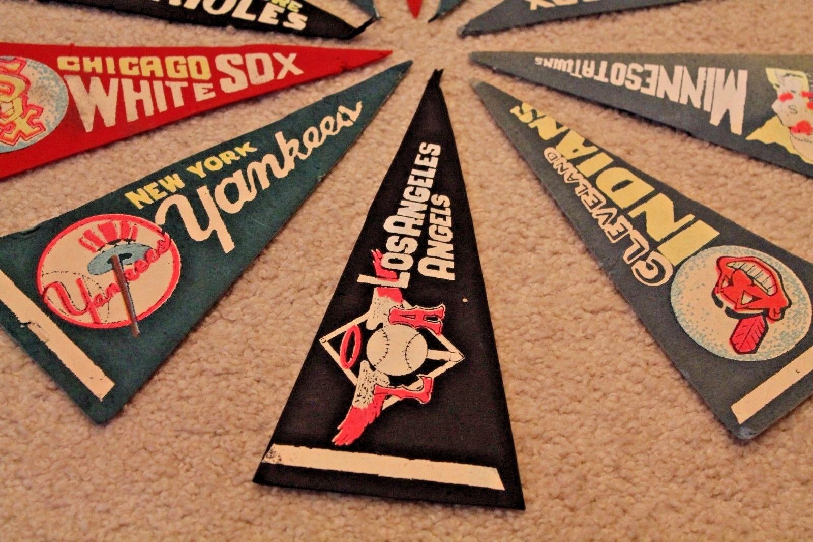 Vintage Sports10 vintage 1950's Baseball Mini Pennants Yankees Tigers Red Sox Indians Twins