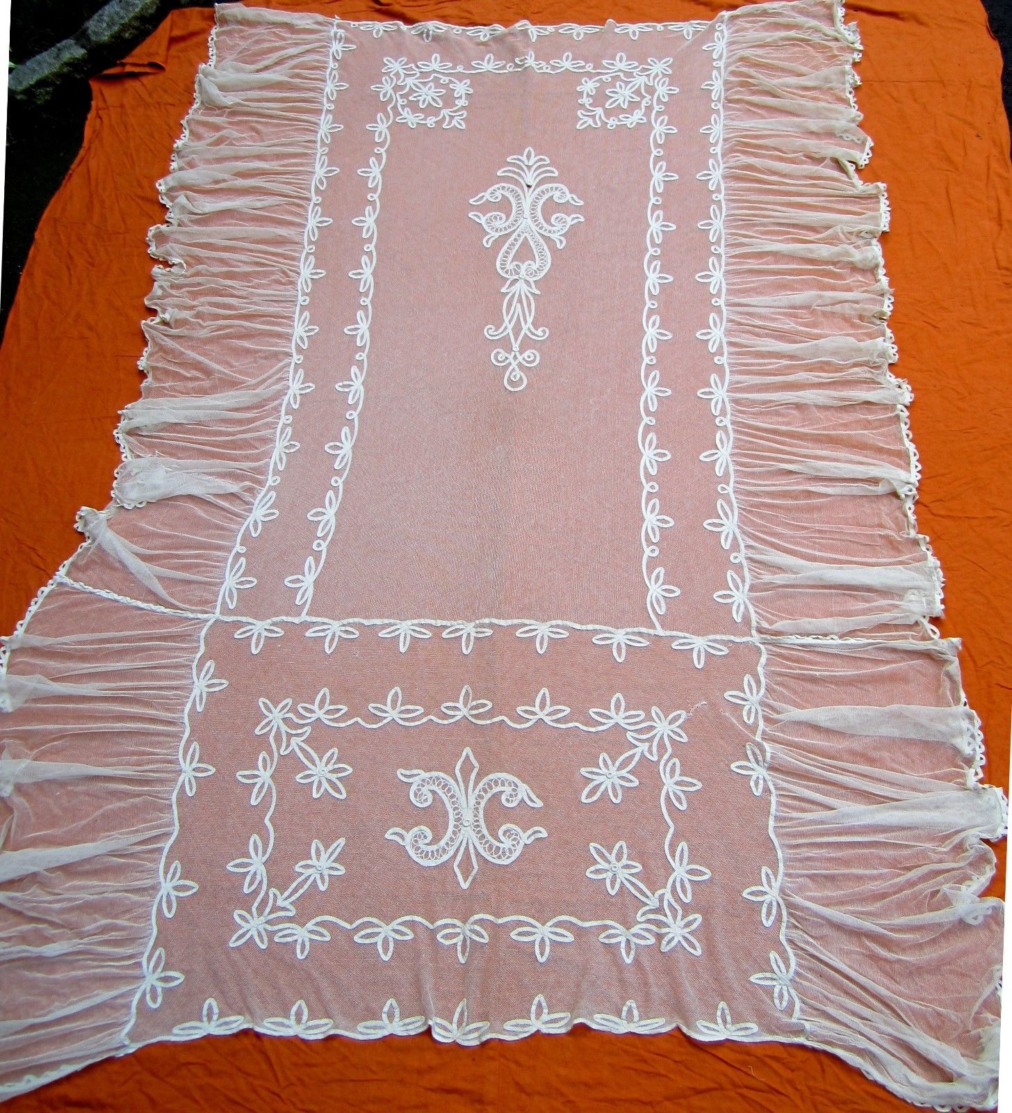 Linens & TextilesAntique Tambour French net lace coverlet 110" x 76