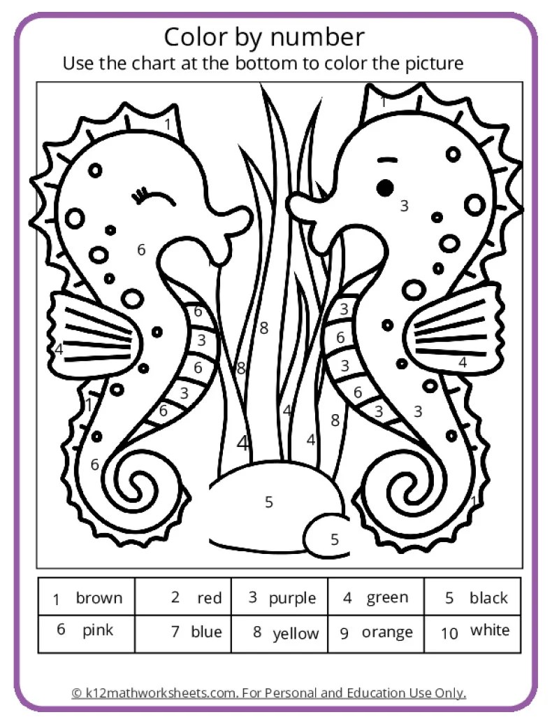 Color By Number Worksheets Coloring Pages