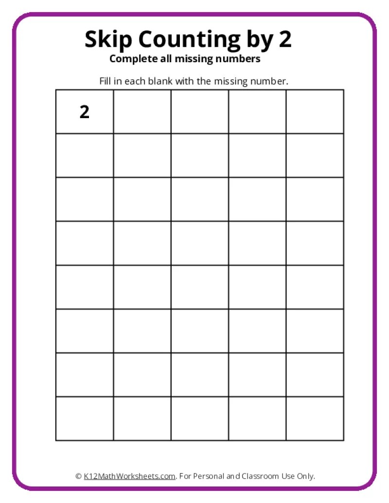 Skip Counting by 2 Worksheets K12 Math Worksheets