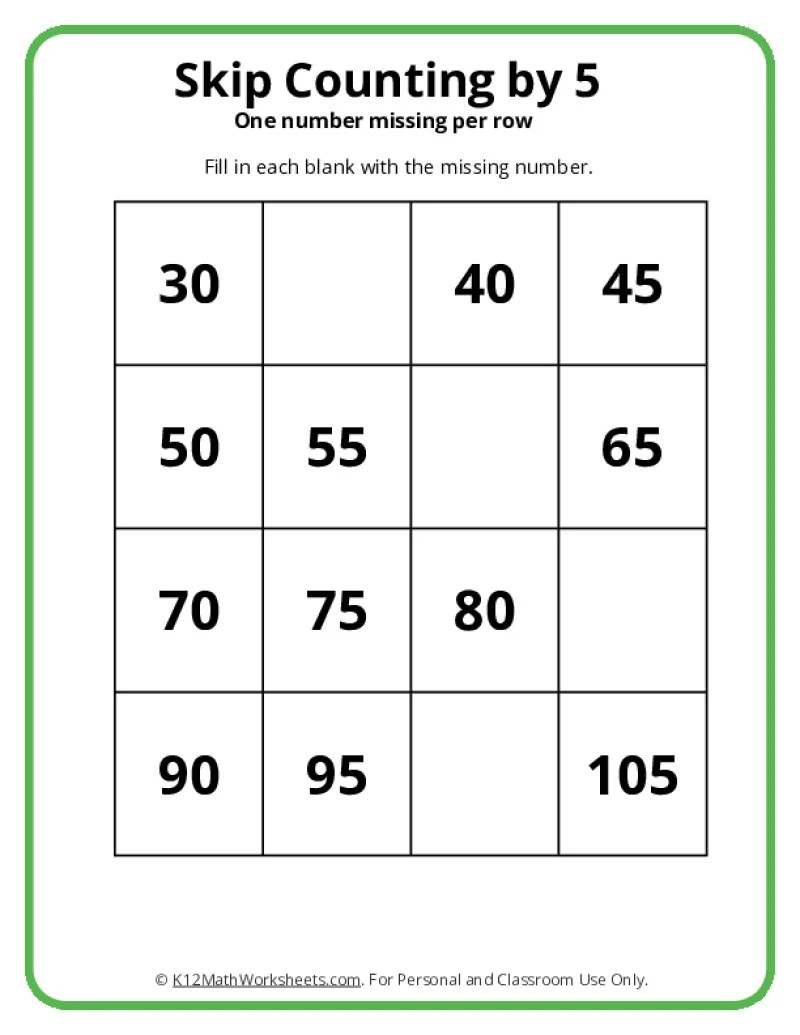 Skip Counting By 5 Worksheets