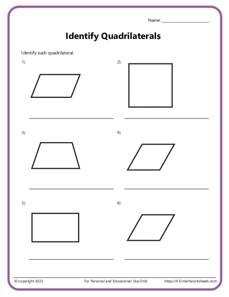 Identify and Draw Quadrilaterals - K12 Math Worksheets