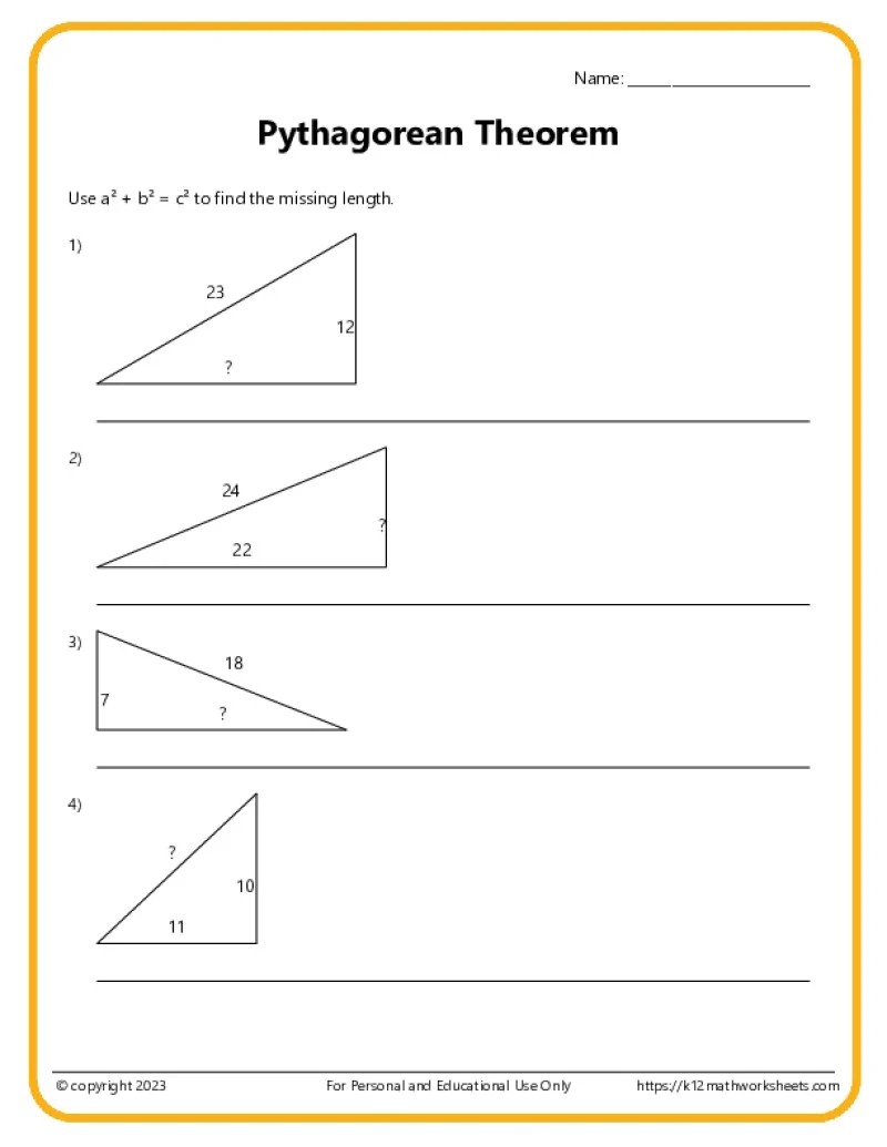 Pythagorean Theorem Worksheets