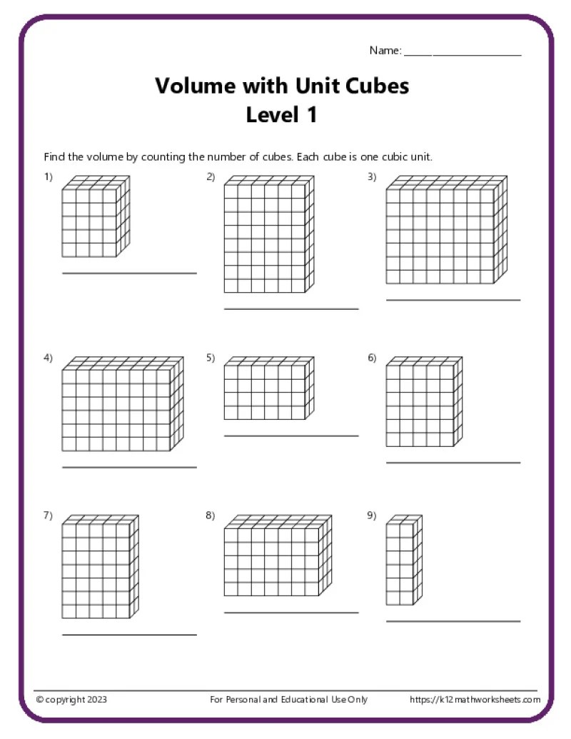 Volume with Unit Cubes - K12 Math Worksheets