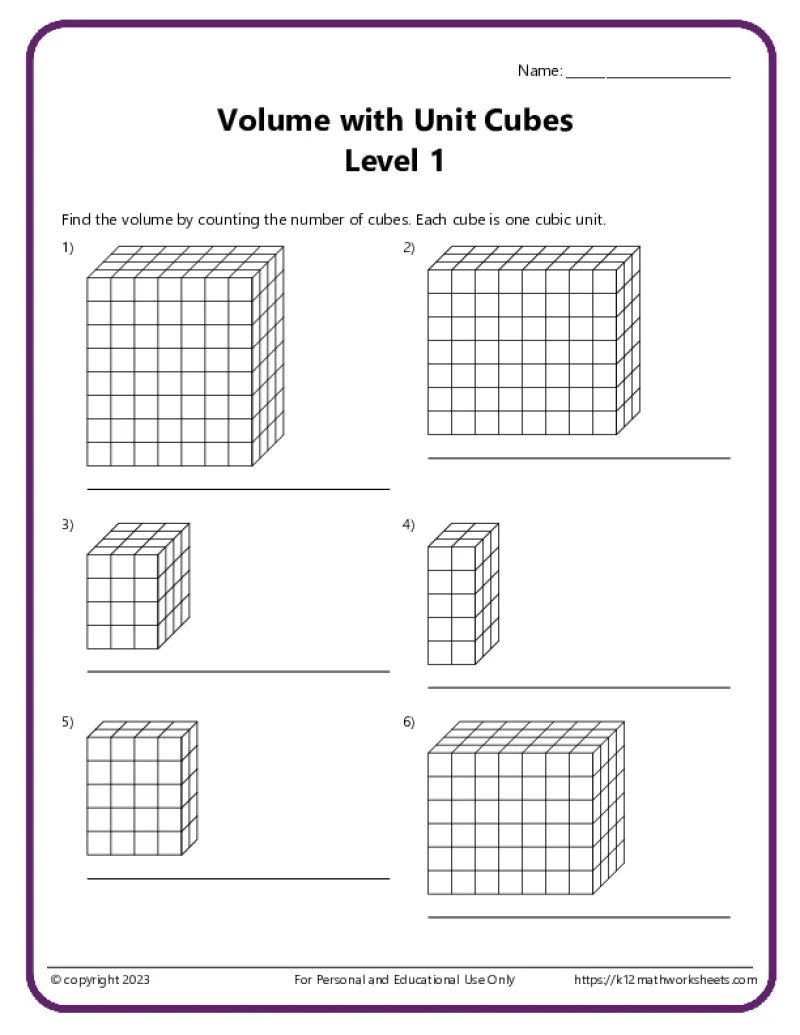 Volume with Unit Cubes - K12 Math Worksheets