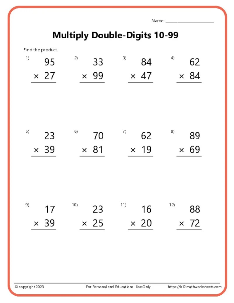 Double-Digit Multiplication Worksheets