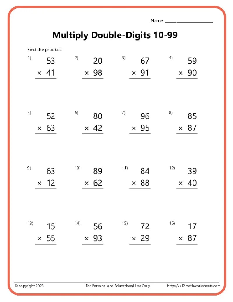 Double-Digit Multiplication Worksheets