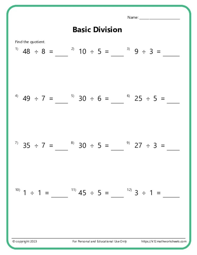 3rd Grade Division Worksheets - K12 Math Worksheets