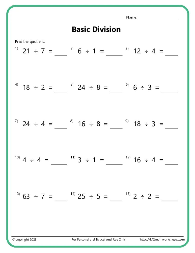 3rd Grade Division Worksheets - K12 Math Worksheets