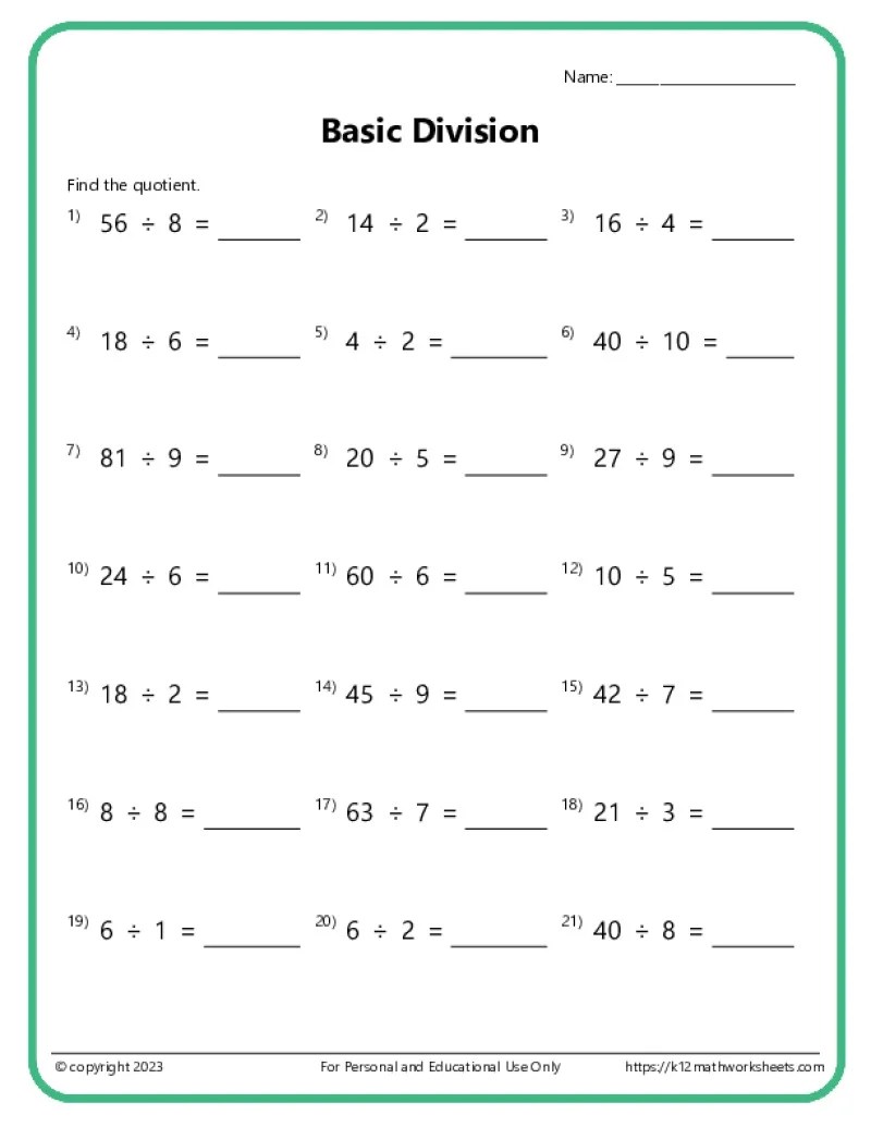 Basic Division Worksheets